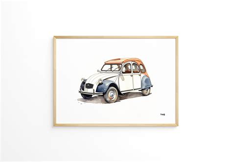 CitroËn 2cv Poster Watercolor Car Poster Illustration For Etsy