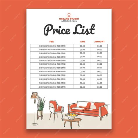 vector interior design price list