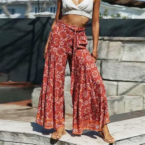 Boho Style Wide Leg Pants In 2021 Trousers Women Wide Leg Casual