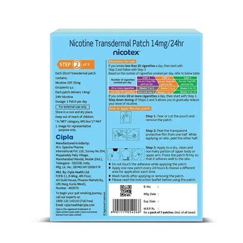 Cipla Nicotex Nicotine Transdermal Patch Quit Smoking Patches Step