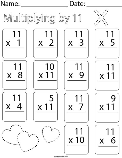 Multiplying by Eleven Math Worksheet - Twisty Noodle - Worksheets Library