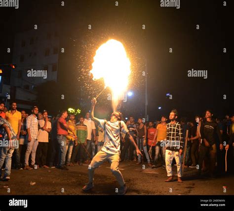 Indian Shiite Muslim Fire Eaters Perform Stunts On The Occasion Of