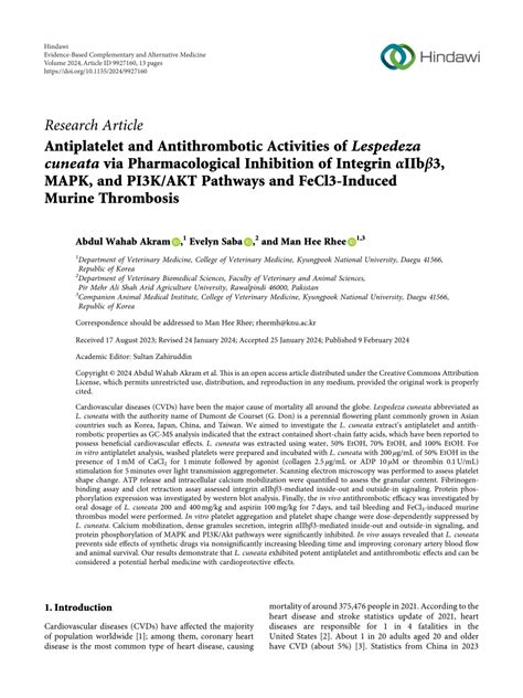 Pdf Antiplatelet And Antithrombotic Activities Of Lespedeza Cuneata