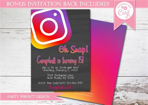 Insta Birthday Instagram Inspired Birthday Party Invitation Etsy Canada