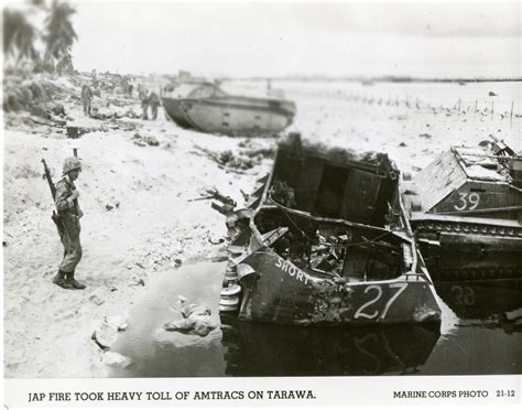 Us Marine Examining Knocked Out Lvts Tarawa Atoll The Digital