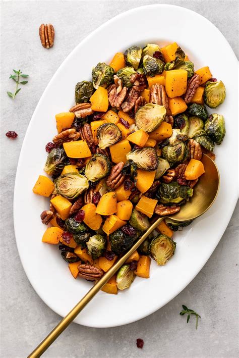 Roasted Brussels Sprouts Butternut Squash W Cranberries Pecans