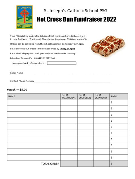 Fillable Online Hot Cross Bun Fundraiser St Joseph S Catholic School Fax Email Print