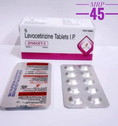 Zivacet 5 Levocetirizine Dihydrochloride Tablets IP 5 Mg Packaging