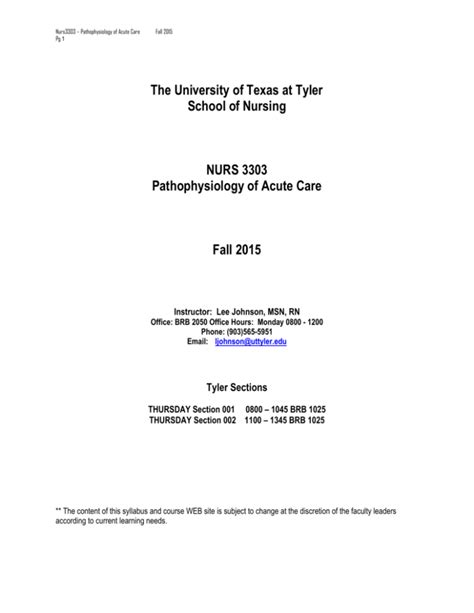 The University Of Texas At Tyler School Of Nursing NURS 3303