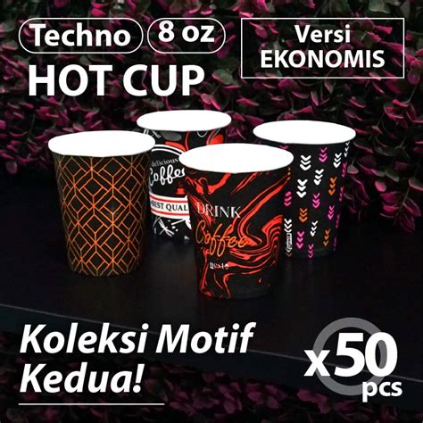 Jual Hot Cup Oz Ekonomis Techno Koleksi Motif Paper Cup Gelas Kertas Shopee Indonesia