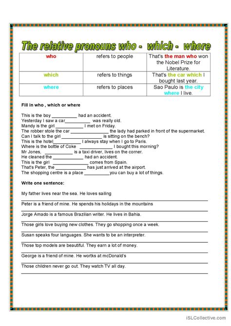 Relative Pronouns General Gramma English Esl Worksheets Pdf Doc