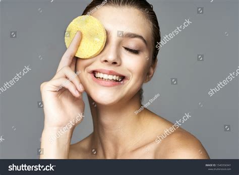 Cheerful Beautiful Woman Naked Shoulders Peeling Stock Photo Shutterstock