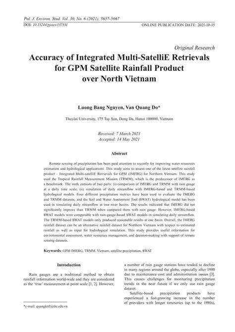 Pdf Accuracy Of Integrated Multi Satellie Retrievals For Gpm