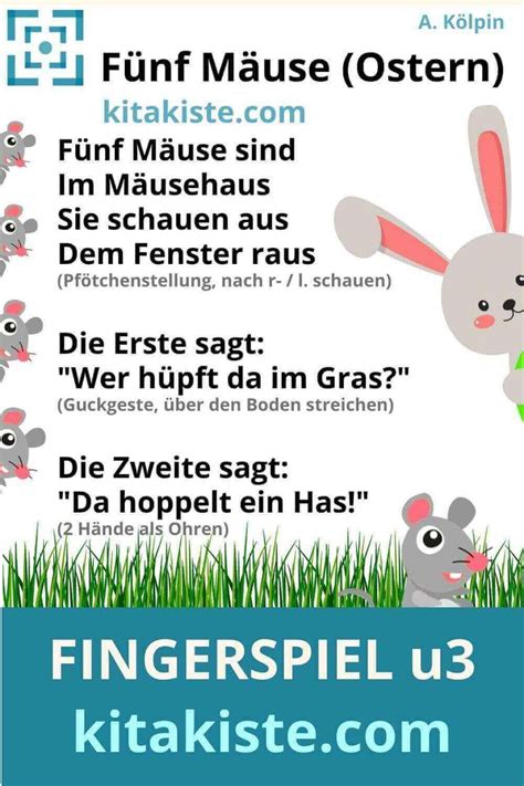 Fünf Mäuse Oster Fingerspiel Für U3 Fingerspiele Gedichte Für Kinder Kinder Lied