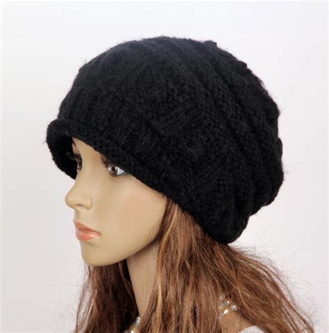 Slouchy Woman Handmade Knitted Hat Cap Black On Luulla