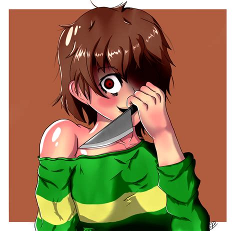 The Big Imageboard Tbib Blush Brown Hair Chara Undertale Evil Smile Long Sleeves Red Eyes