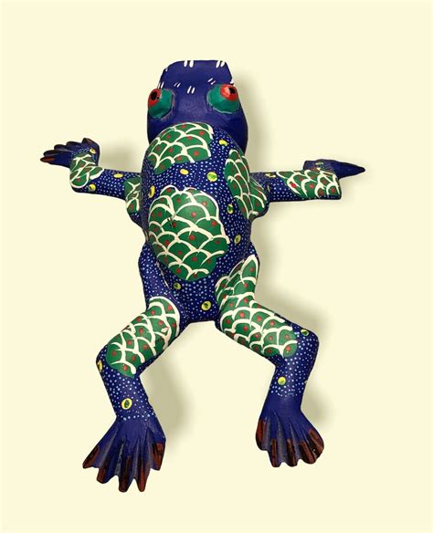 Oaxaca Alebrije Blue And Green Frog Wood Hand Painted Mexico Etsy