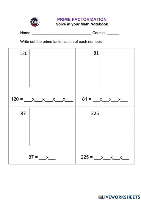 Free prime factorization worksheet 225, Download Free prime ...