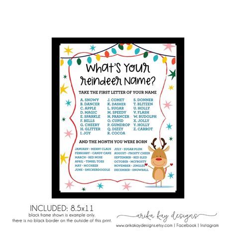 What S Your Reindeer Name Printable Download Christmas Holiday Party Activity Party Game