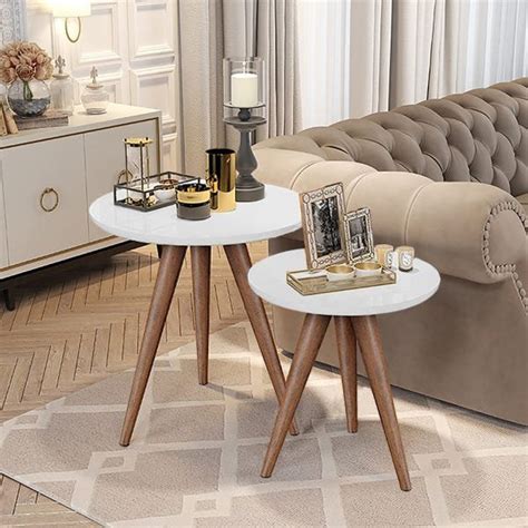 Conjunto Mesa Lateral de Apoio Retrô Pés Palito Branco Quality Móveis