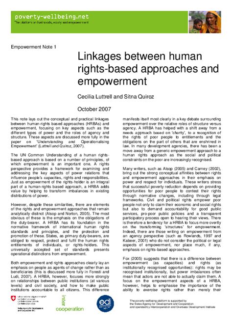 Pdf Linkages Between Human Rights Based Approaches And Empowerment