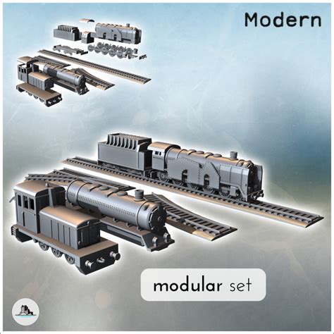 3D Printable Set of steam and diesel locomotives with various types of ...