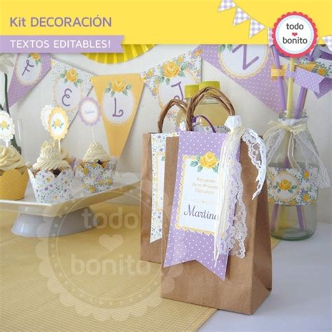 Shabby Chic Violeta Y Amarillo Kit Imprimible Decoraci N De Fiesta