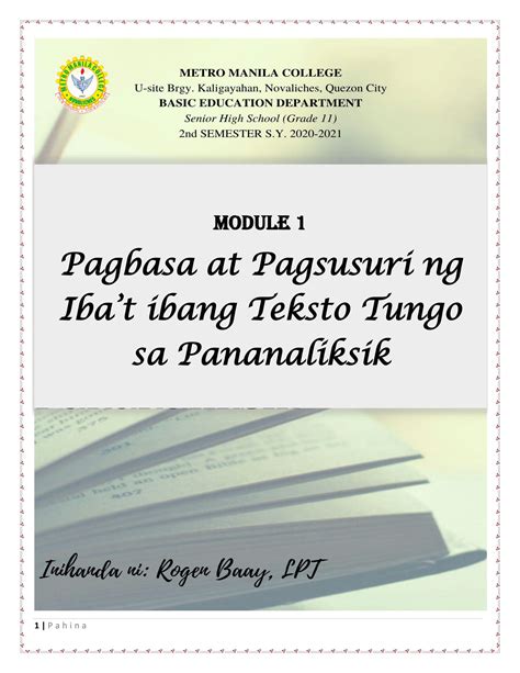 SOLUTION Pagbasa At Pagsuri Ng Ibat Ibang Teksto Studypool