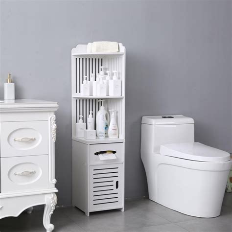 Zimtown Small Bathroom Storage Corner Floor Cabinet With Doors And Shelves Thin Toilet Vanity