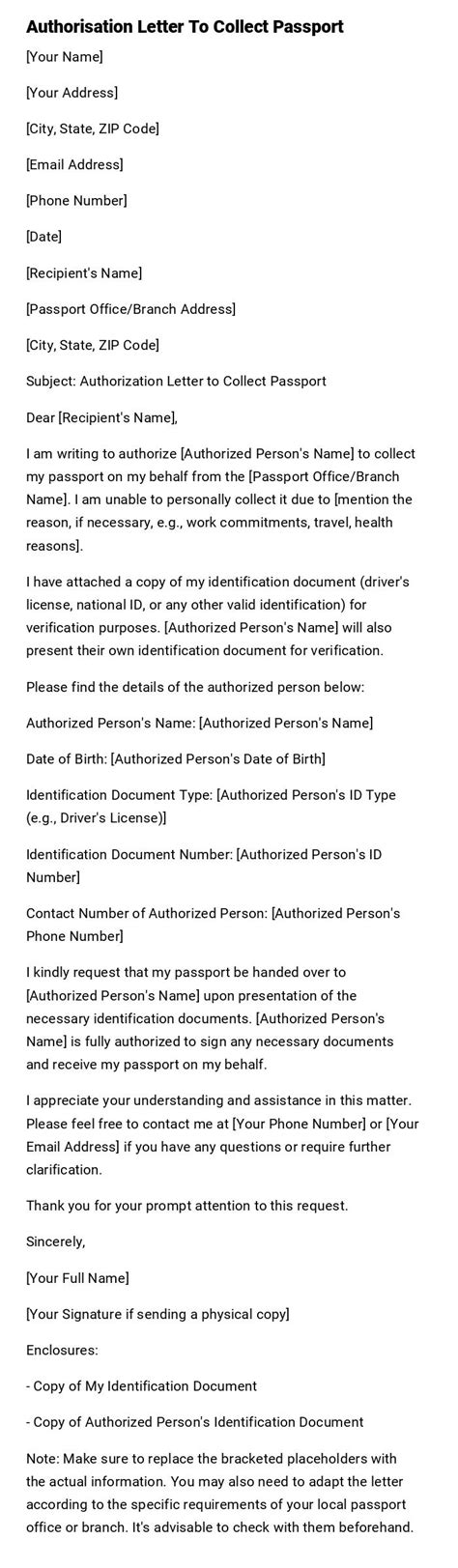 authorisation letter  collect passport