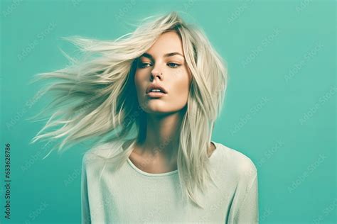 Svelte Blonde Allure Hypnotic Gaze On Minty Background Fusion Of Elegance And Fitness