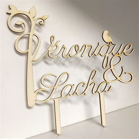 Cake Topper Mariage Personnalis En Bois Pr Noms Arbre Et Oiseau