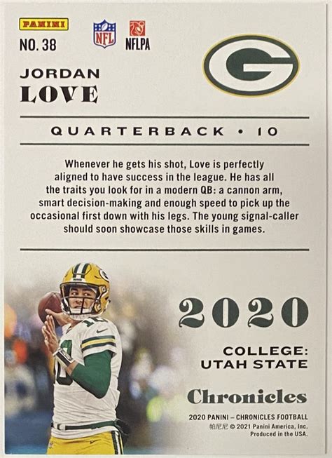 Jordan Love 2020 Panini Chronicles Football Green Bay Packers Rookie