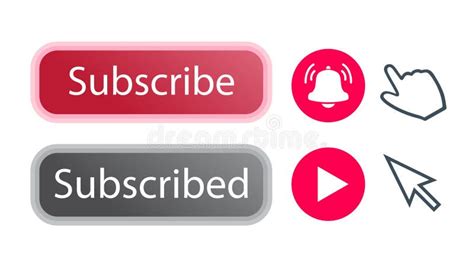 Subscribe Red Button Set With Notification Bell Hand Cursor Stock