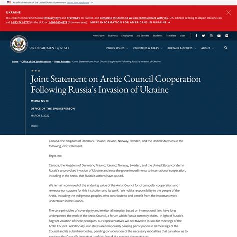 Joint Statement On Arctic Council Cooperation Following Russias