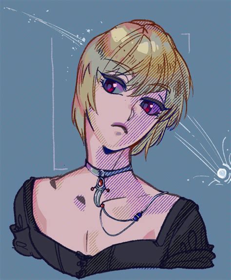 Safebooru 1boy Androgynous Black Shirt Blonde Hair Blue Background Chain Choker Dungeonbgm Gem