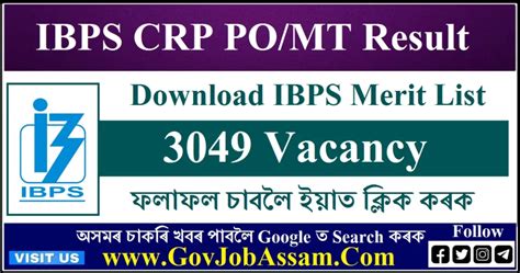 IBPS PO MT Result 2023 CRP PO MT XIII 3049 Posts Prelims Result