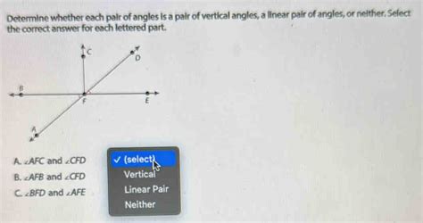 Determine whether each pair of angles is a pair of vertical angles, a ...