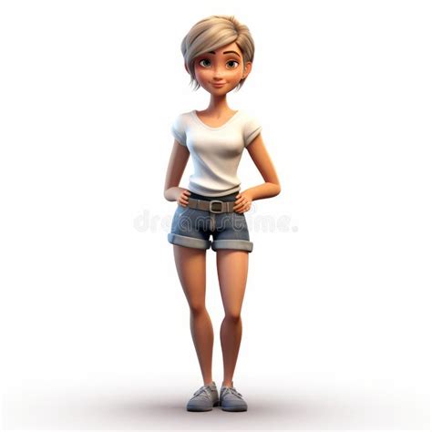 Realistic 3d Render Of Jennifer Cartoon Character With Denim Shorts