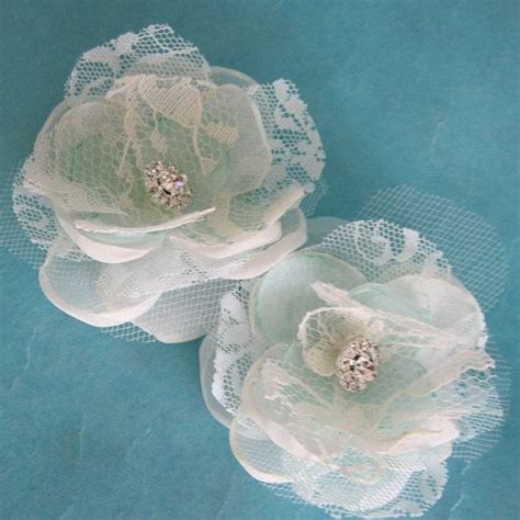 Bridal Hair Mint Organza And Lace Rose Bobby Pin Set F Etsy