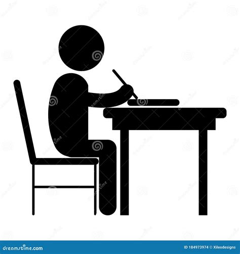 Student Studying Black And White Pictogram Depicting Stick Figure