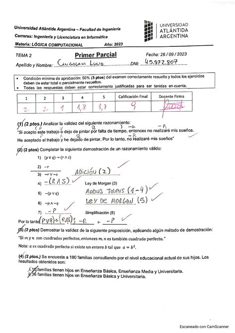 Lógica Computacional Primer parcial 26 09 2023 Lógica Computacional