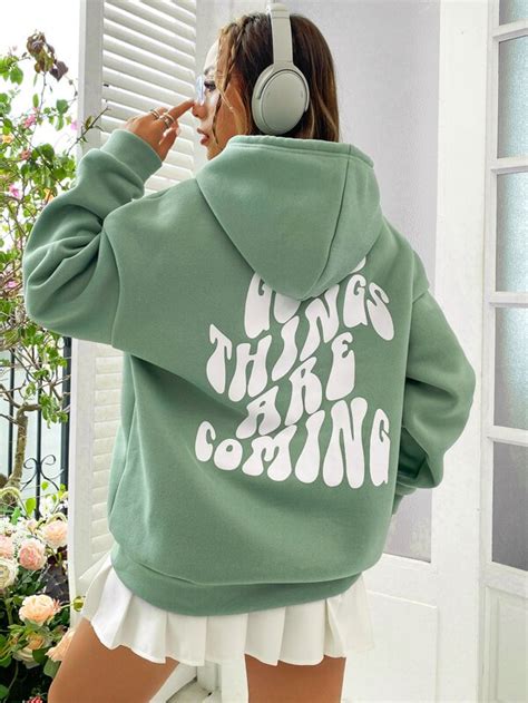 Sweat Shirt Capuche Graphique De Slogan Cordon Doublure Thermique