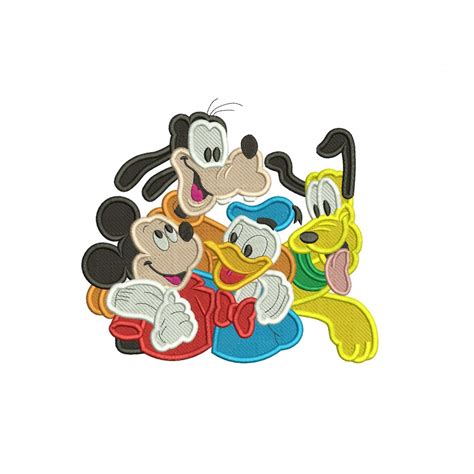 Mickey Mouse Goofy Donald and Pluto Filled Embroidery Design