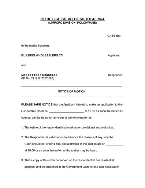 Motion In The High Court Of South Africa Limpopo Division