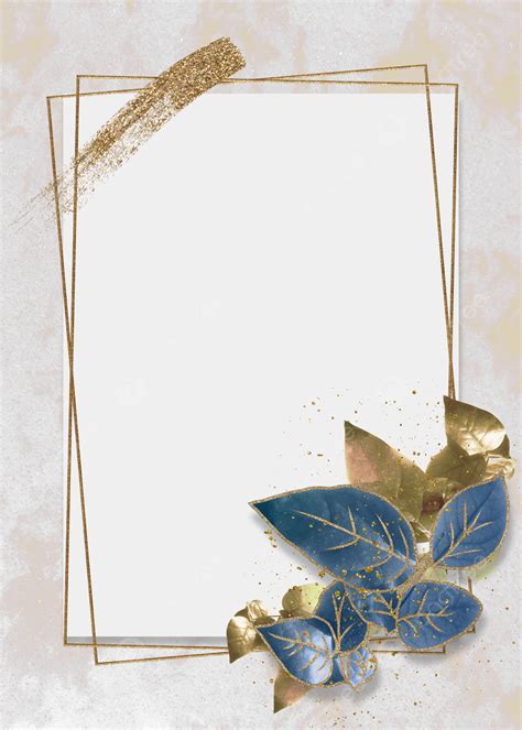 Golden Stroke Blue Leaves Gold Foil Brush Plant Marble Background