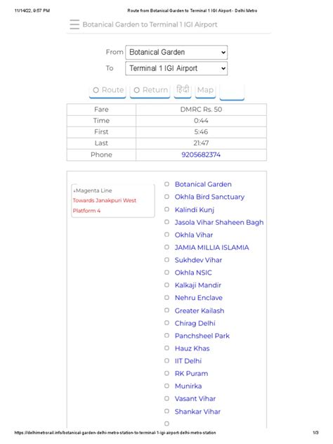 Route From Botanical Garden To Terminal 1 IGI Airport - Delhi Metro ...
