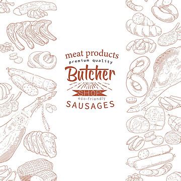 Meat Products And Sausages Sketch Set Meat Vector Sketch Set Meat