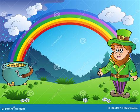 Meadow With Rainbow And Leprechaun Cartoon Vector | CartoonDealer.com ...