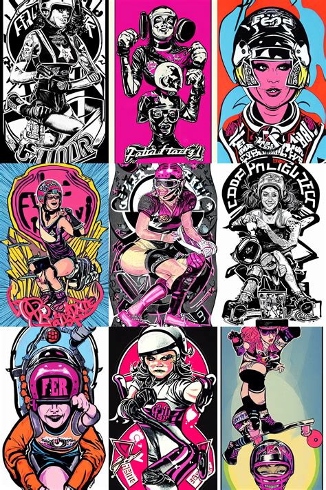 Fem Fatal Roller Derby Girl Portrait Logo Wearing Stable Diffusion